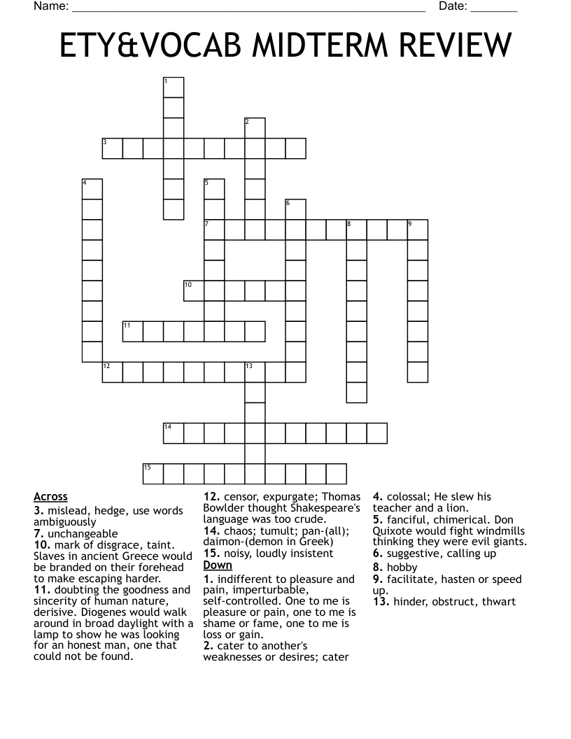 ETY&VOCAB MIDTERM REVIEW Crossword