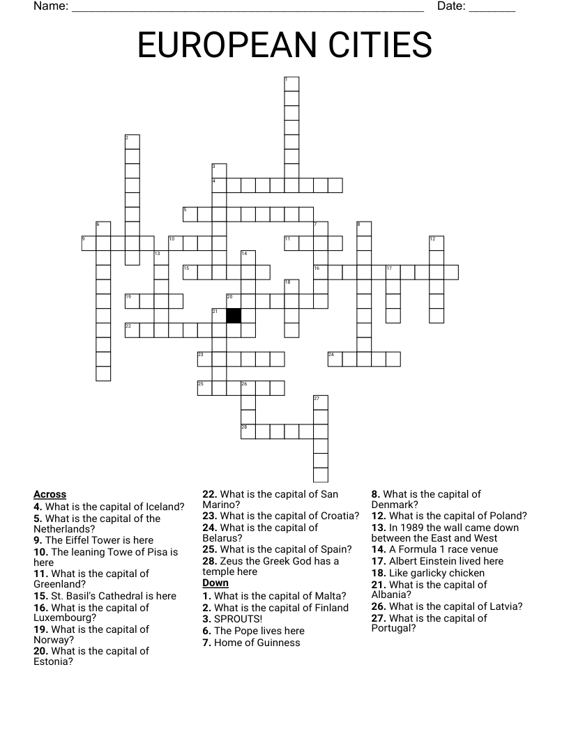 EUROPEAN CITIES Crossword