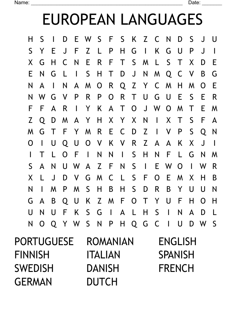 EUROPEAN LANGUAGES Word Search