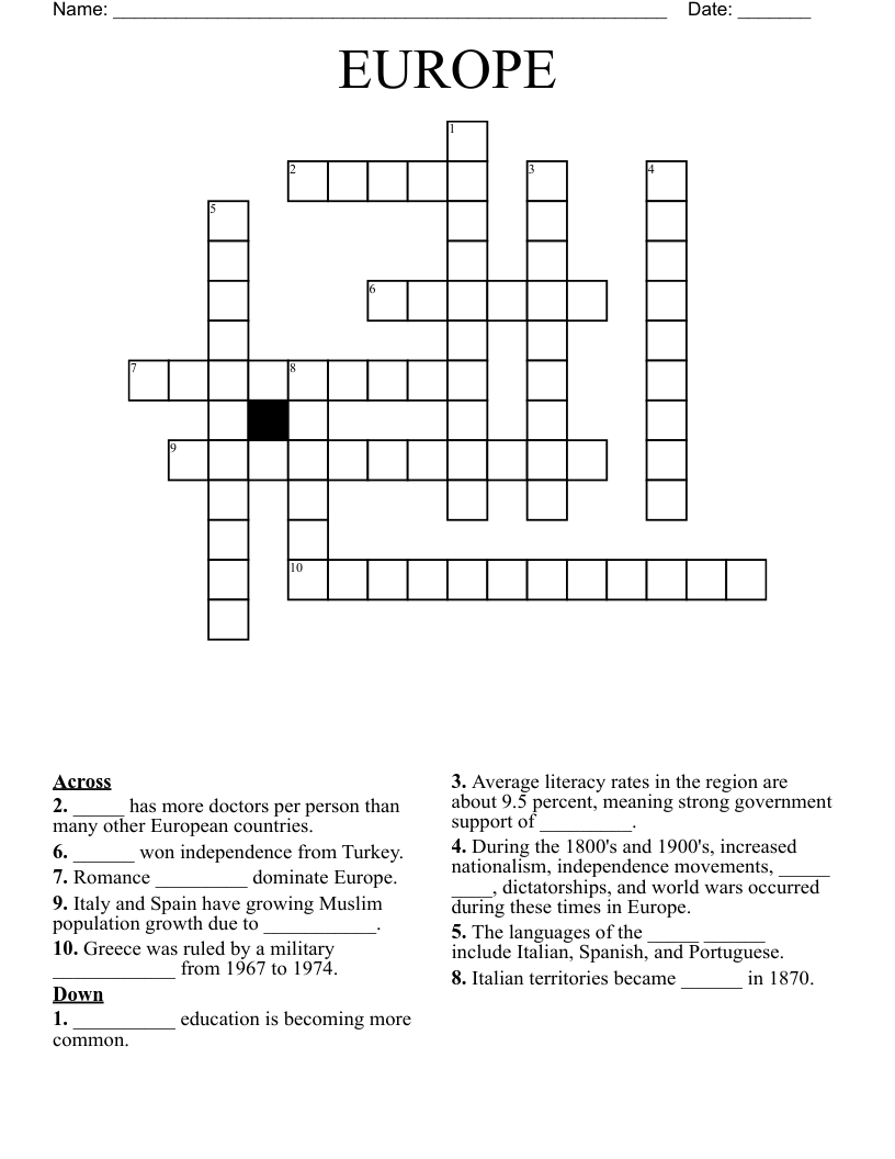 EUROPE Crossword