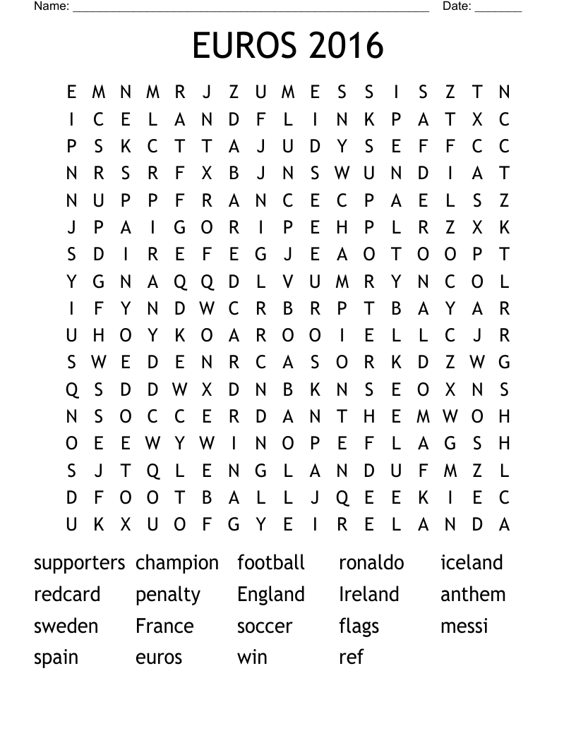 EUROS 2016 Word Search