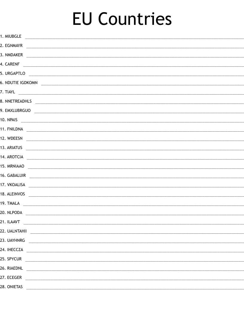 EU Countries Word Scramble
