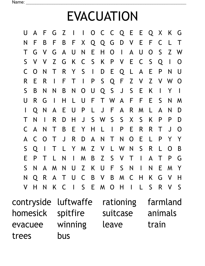 EVACUATION Word Search