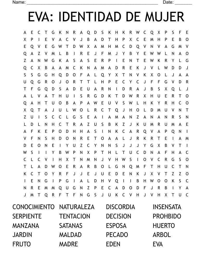 EVA: IDENTIDAD DE MUJER Word Search