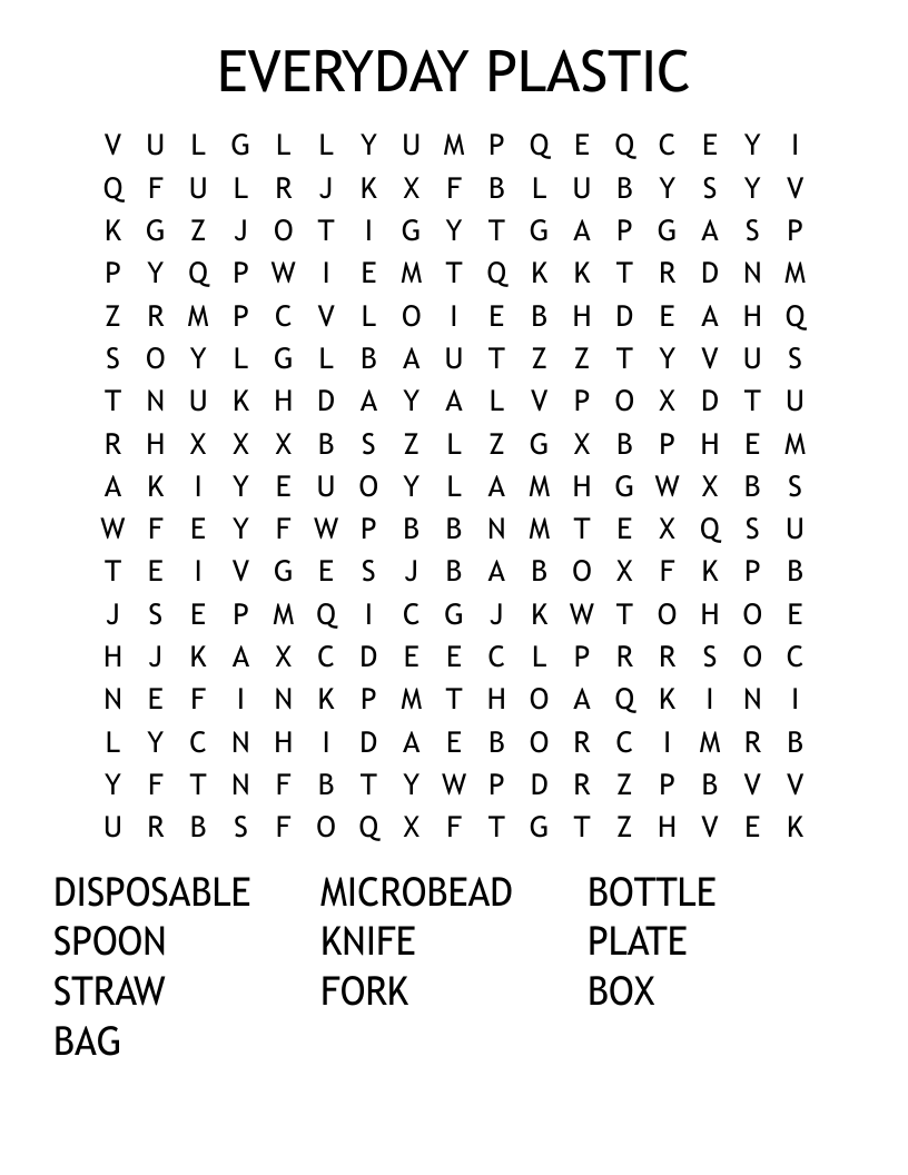 EVERYDAY PLASTIC Word Search