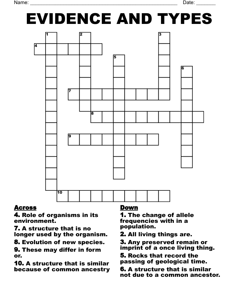 EVIDENCE AND TYPES Crossword