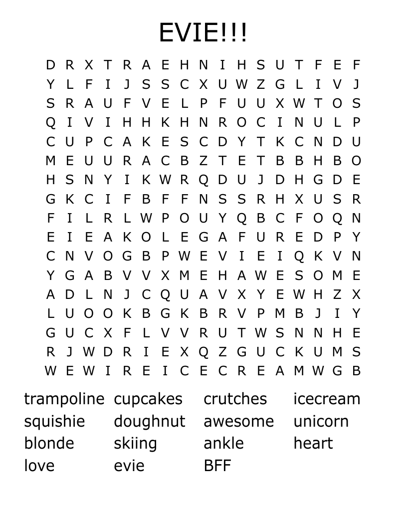 EVIE!!! Word Search