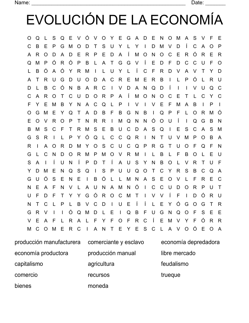 EVOLUCIÓN DE LA ECONOMÍA Word Search