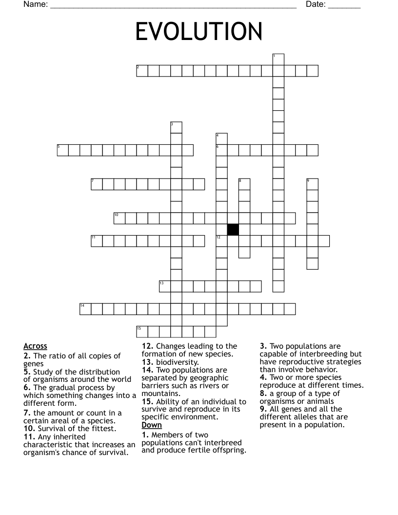 EVOLUTION Crossword