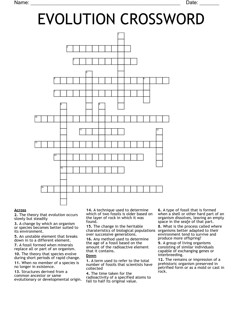 EVOLUTION CROSSWORD