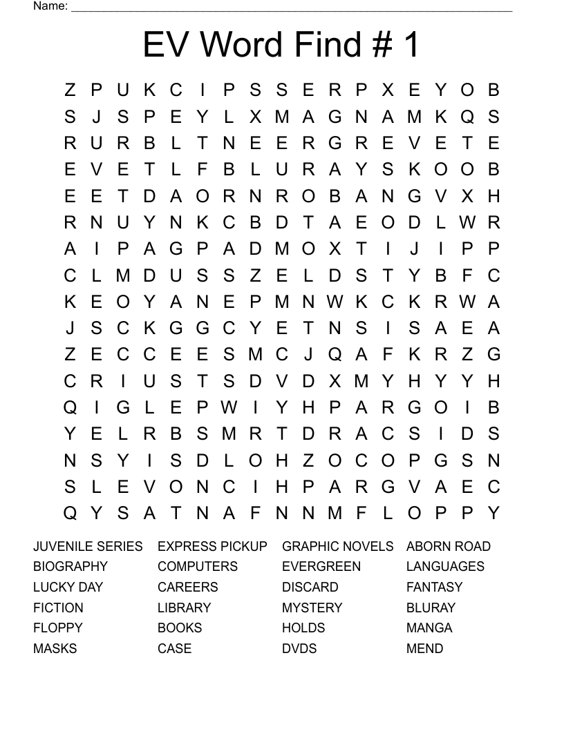 EV Word Find # 1 Word Search