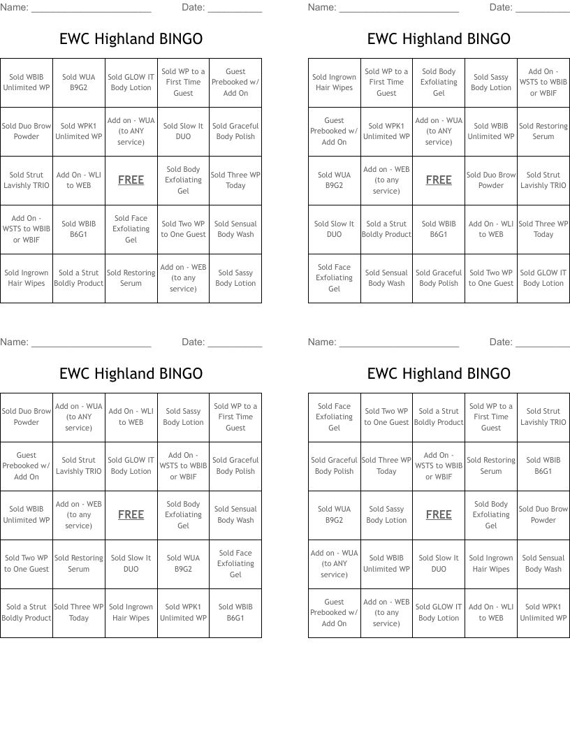 EWC Highland BINGO