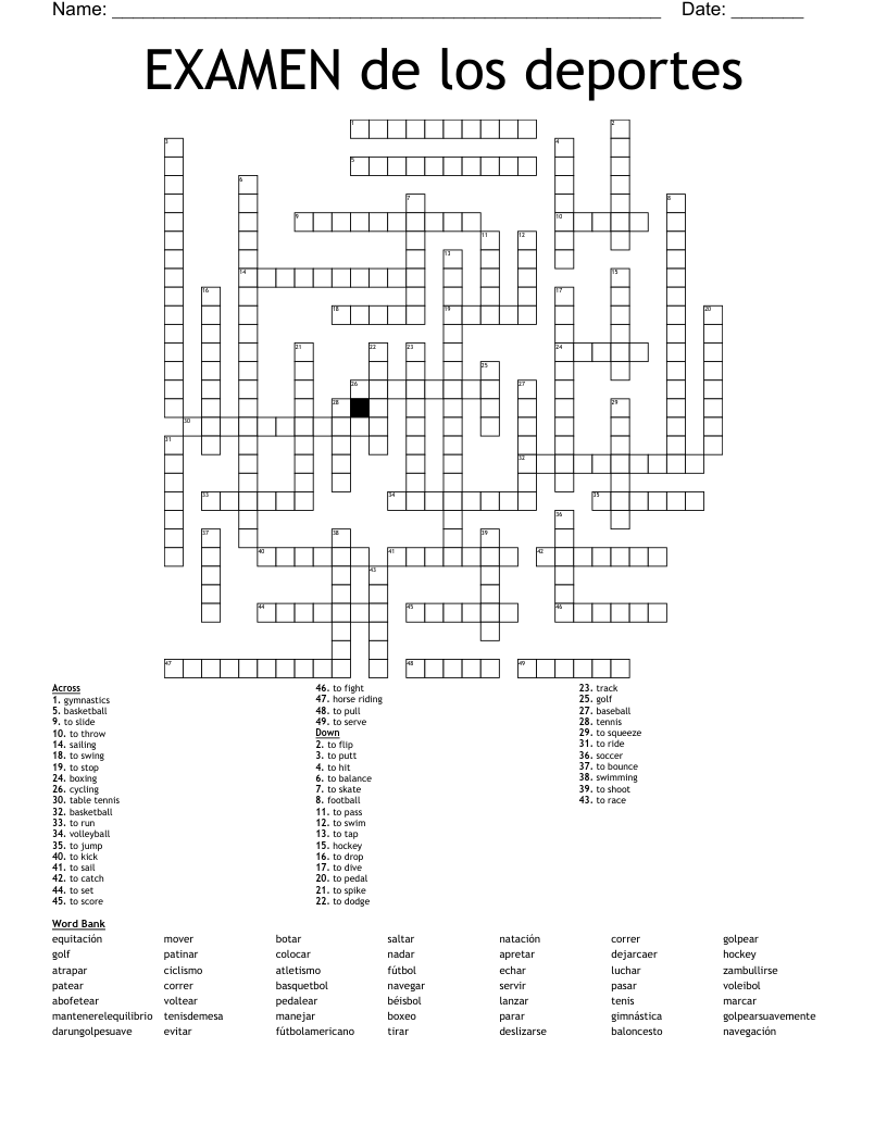 EXAMEN de los deportes  Crossword