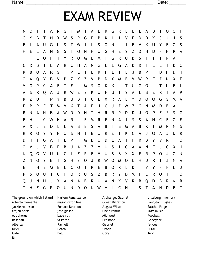 EXAM REVIEW Word Search