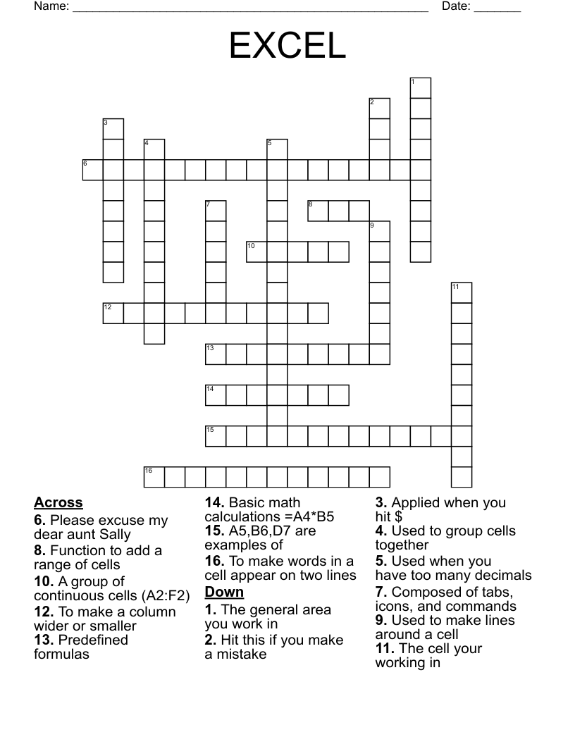 EXCEL Crossword