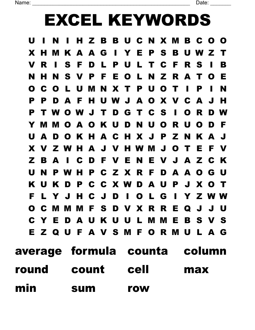 EXCEL KEYWORDS  Word Search