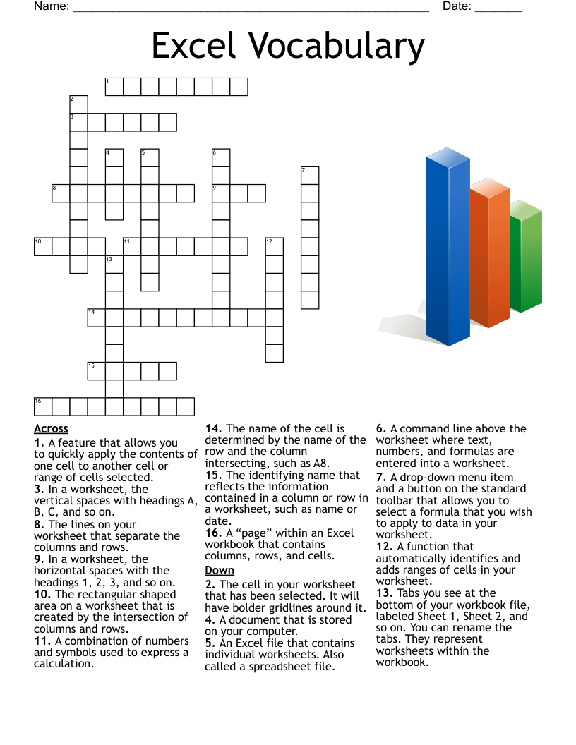 Excel Vocabulary Crossword