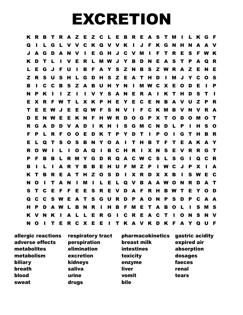EXCRETION Word Search