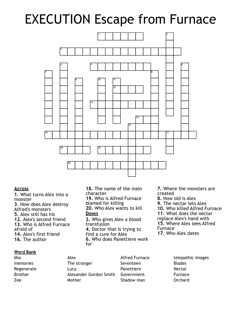 EXECUTION Escape from Furnace Crossword