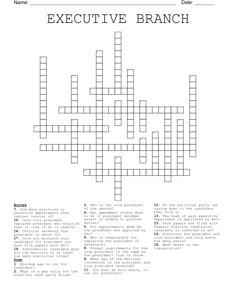EXECUTIVE BRANCH Crossword