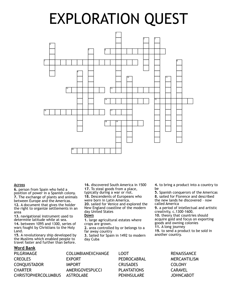 EXPLORATION QUEST Crossword