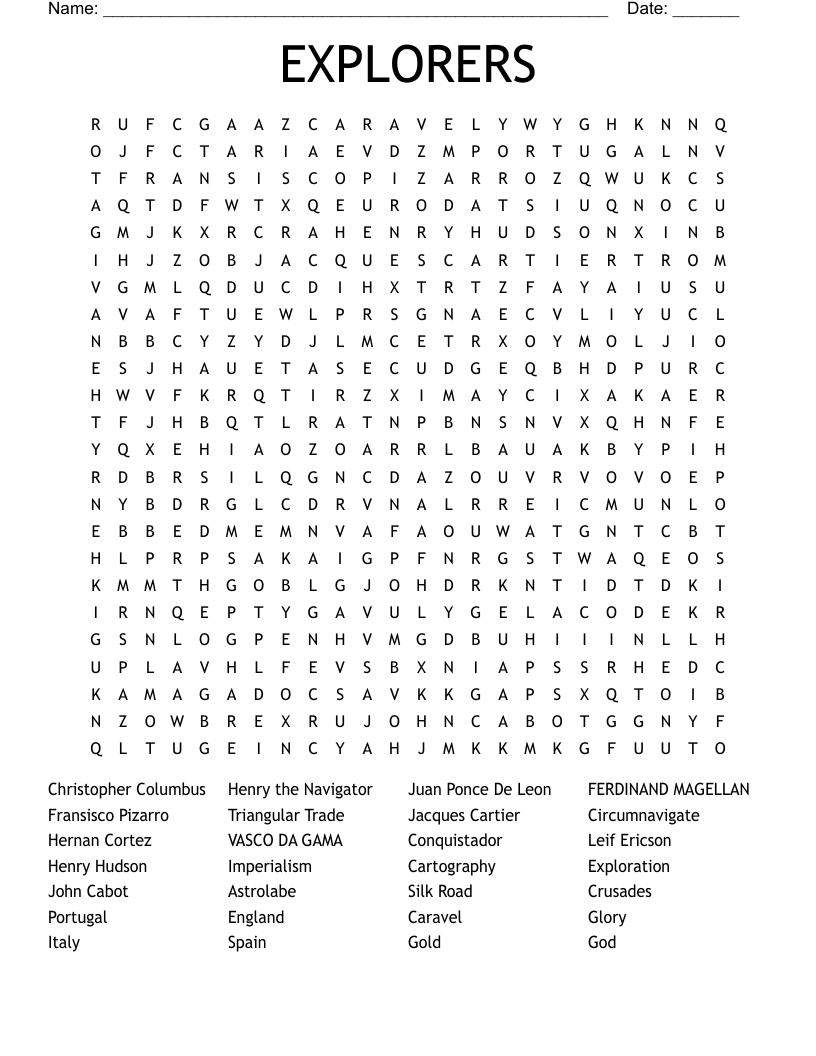 EXPLORERS Word Search