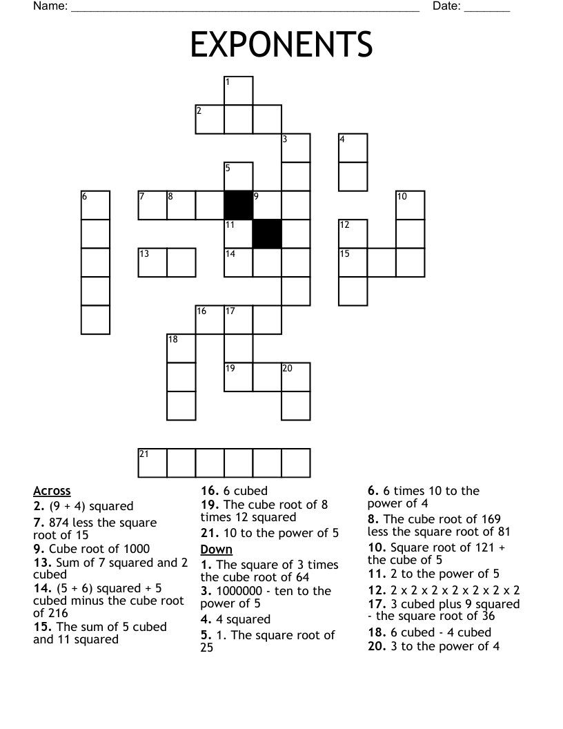 EXPONENTS Crossword