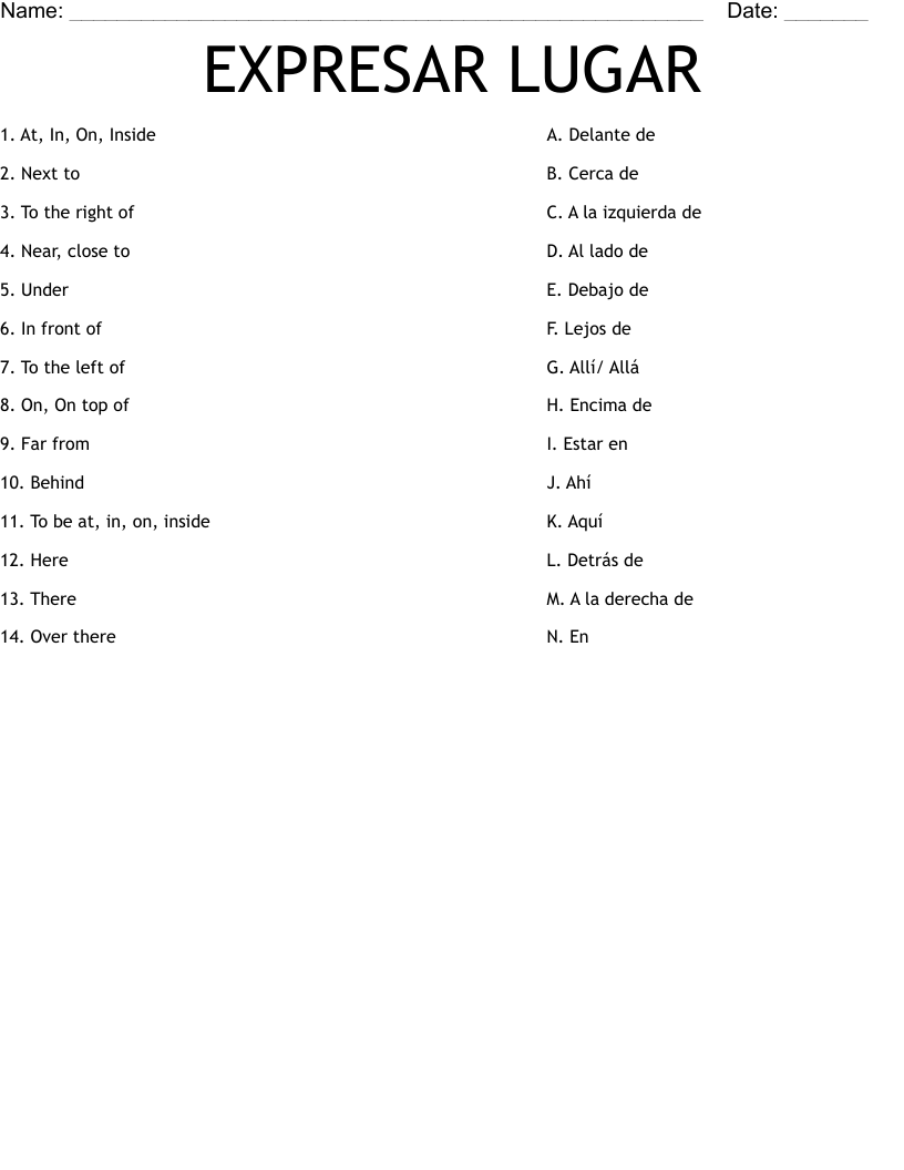 EXPRESAR LUGAR Worksheet