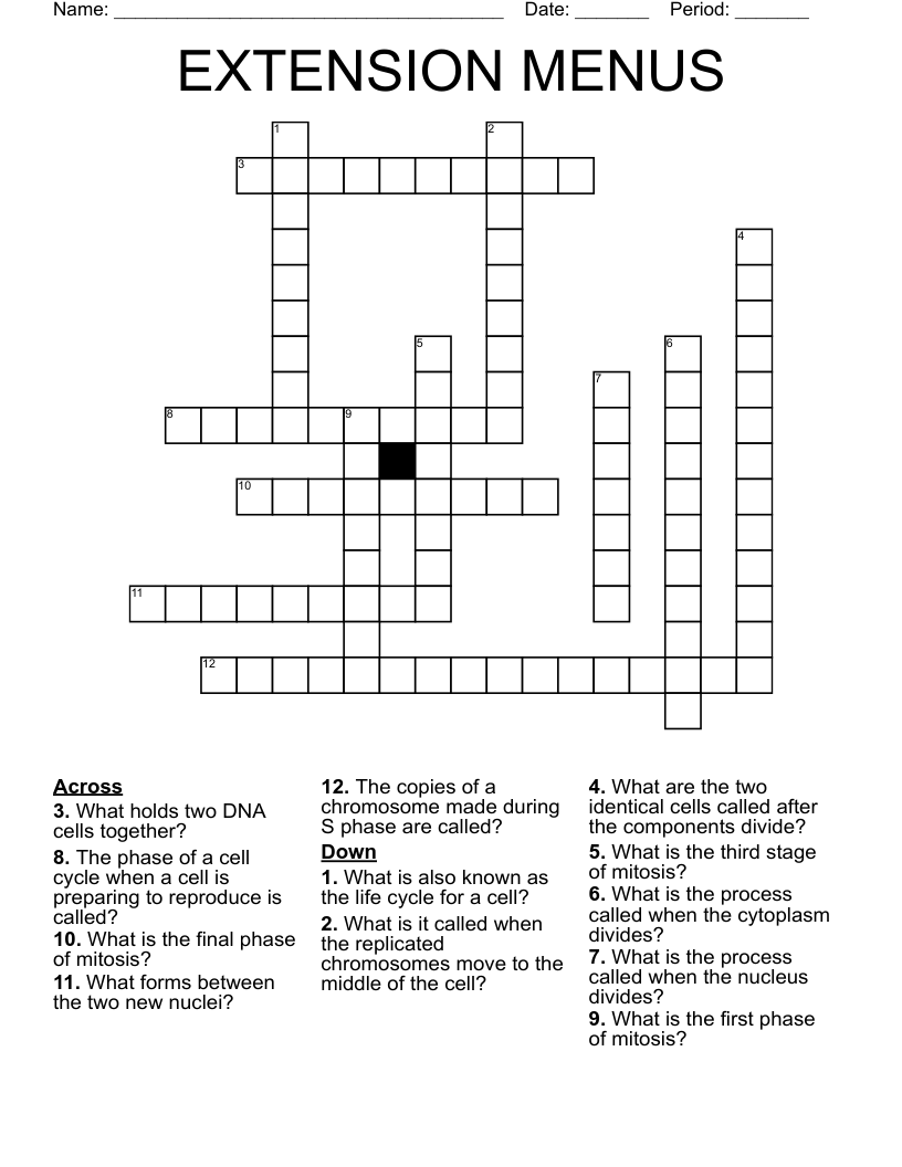 EXTENSION MENUS Crossword