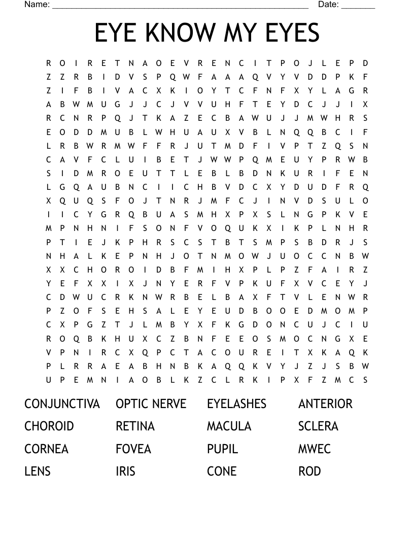EYE KNOW MY EYES Word Search