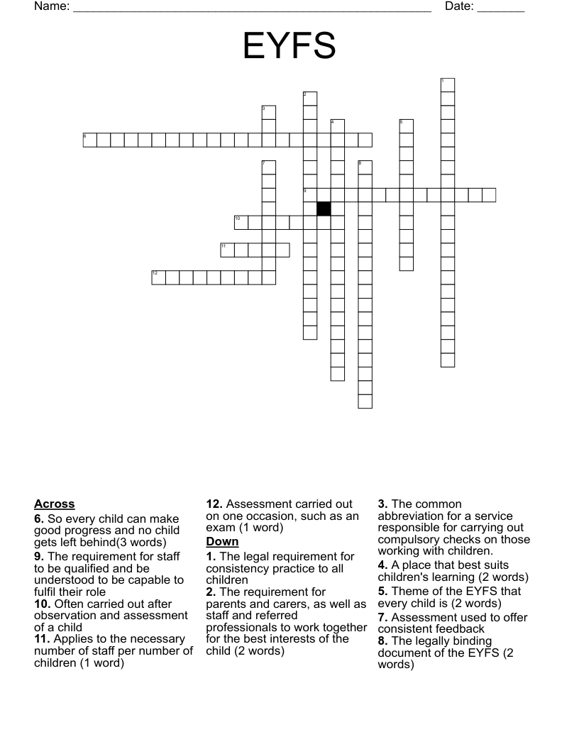EYFS Crossword