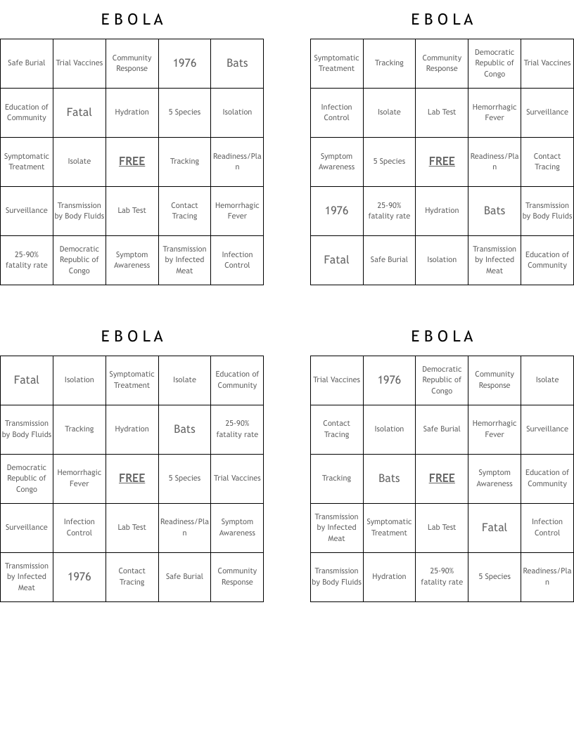 E B O L A Bingo Cards
