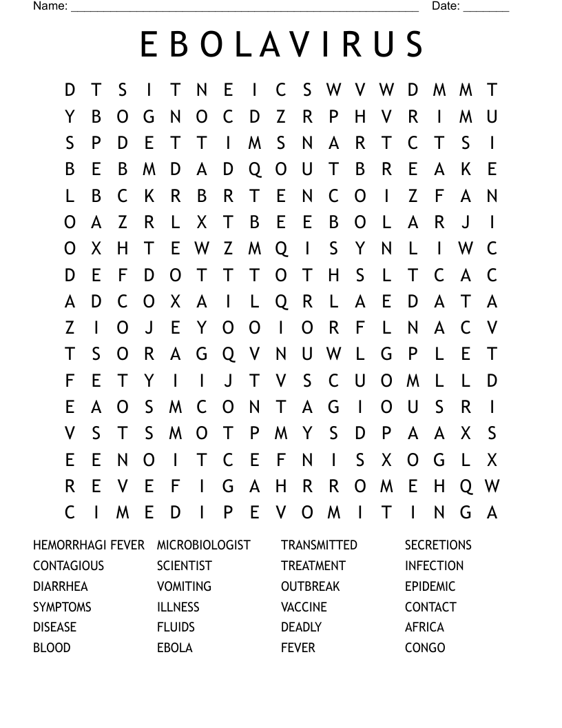 E B O L A       V I R U S  Word Search
