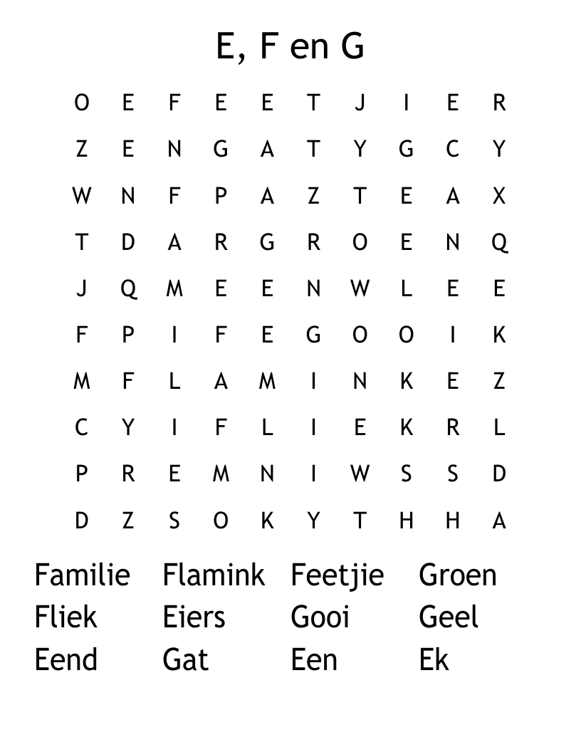 E, F en G  Word Search