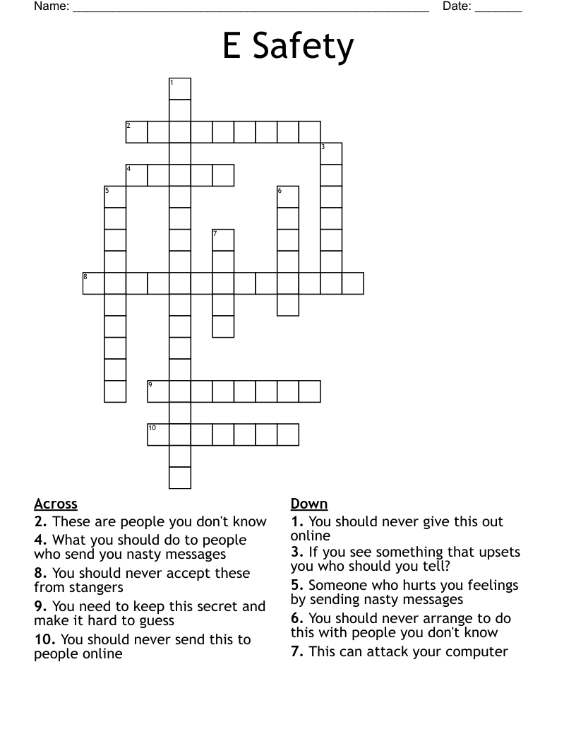 E Safety Crossword