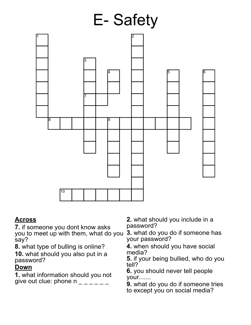 E- Safety Crossword