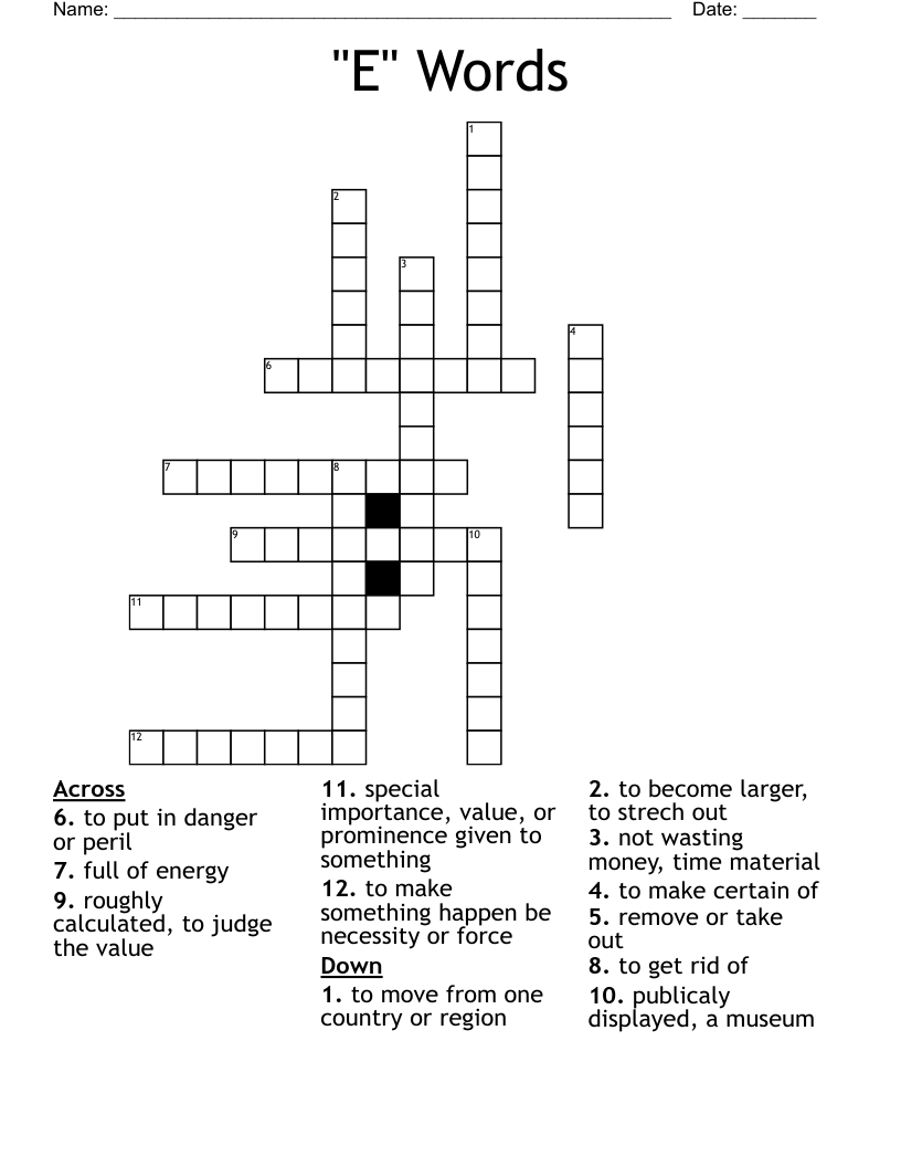 "E" Words Crossword