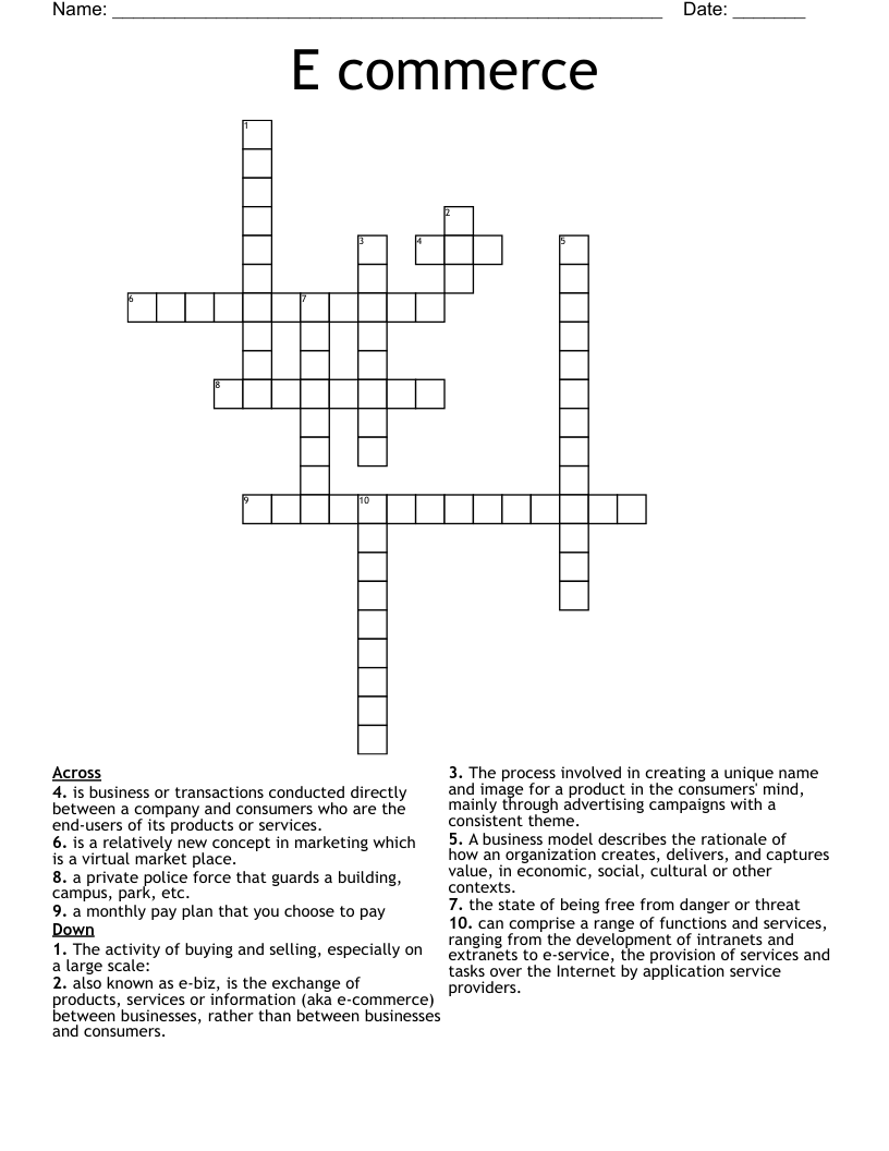 E commerce Crossword