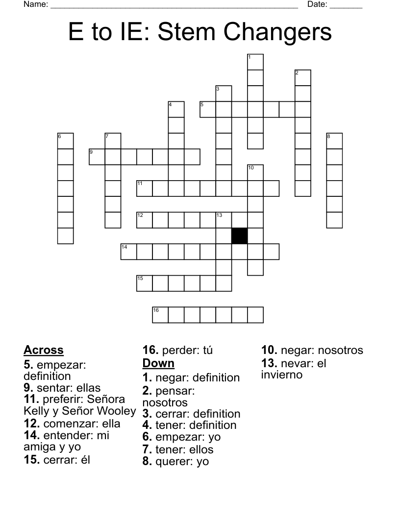 E to IE: Stem Changers Crossword