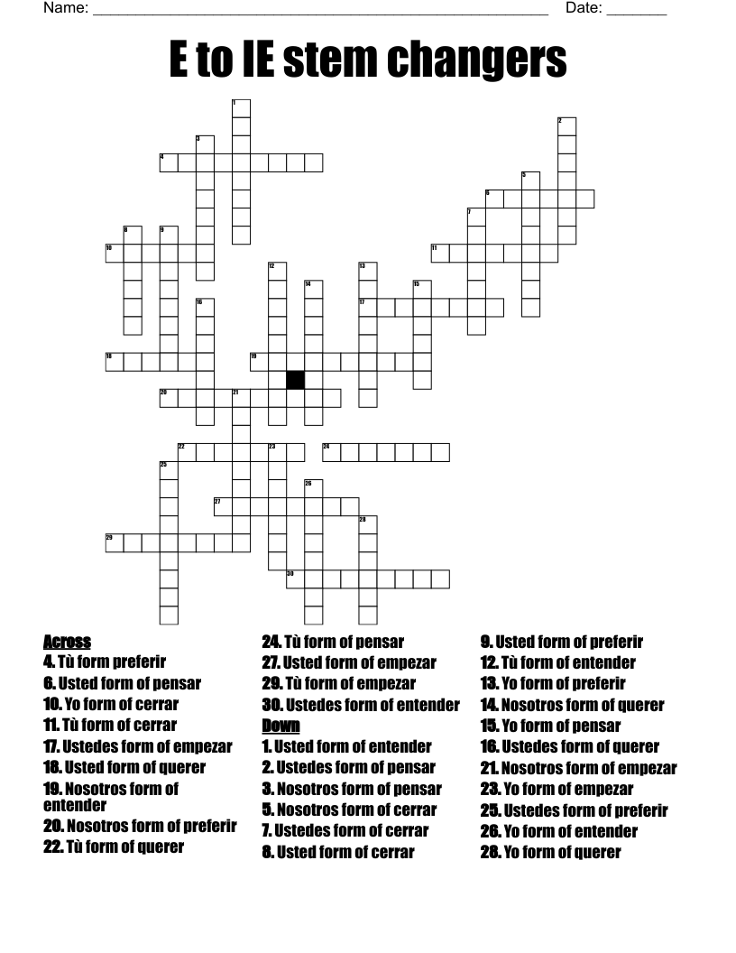 E to IE stem changers  Crossword