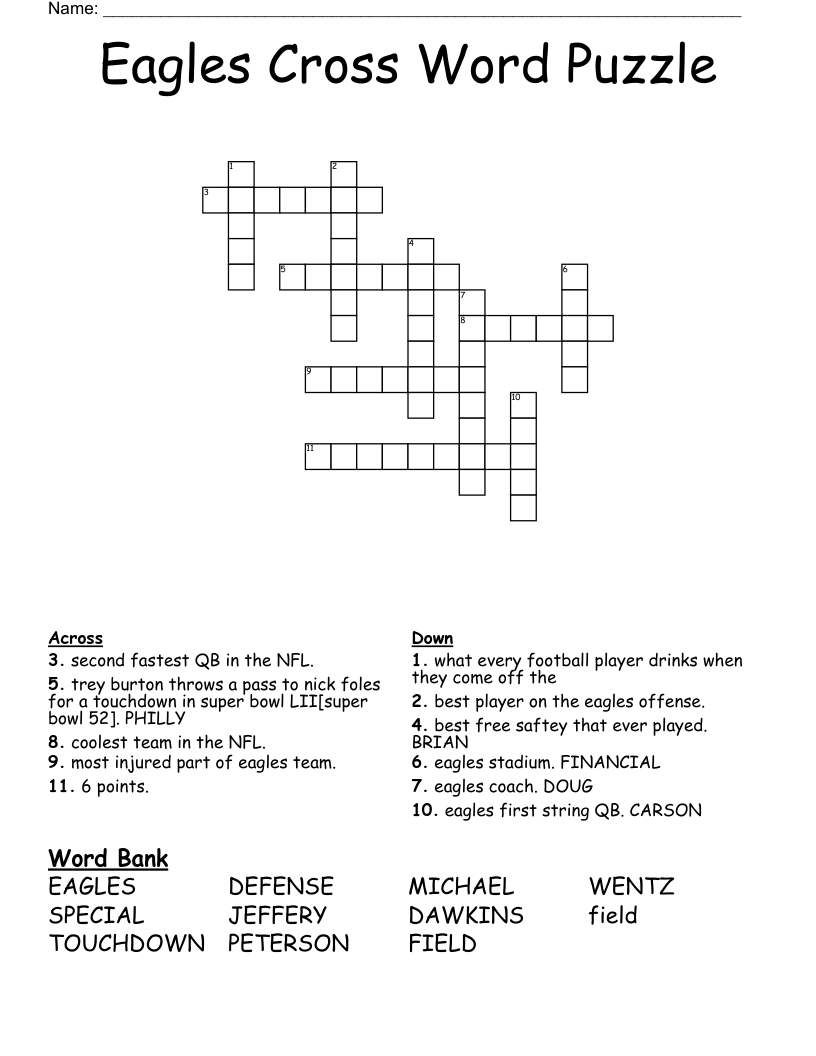 Eagles Cross Word Puzzle