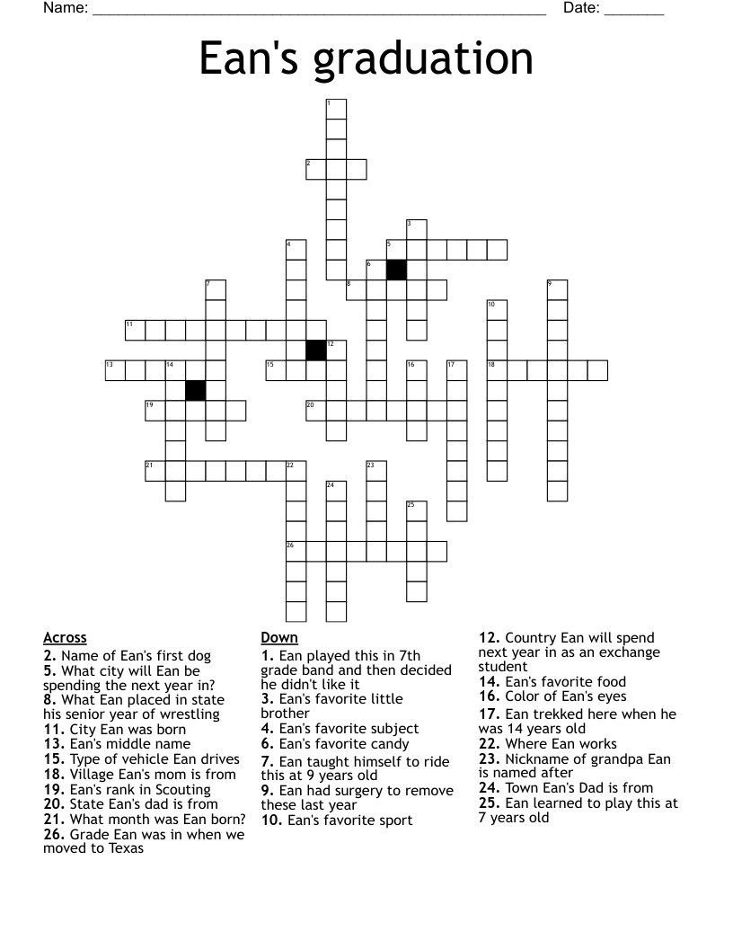 Ean's graduation Crossword