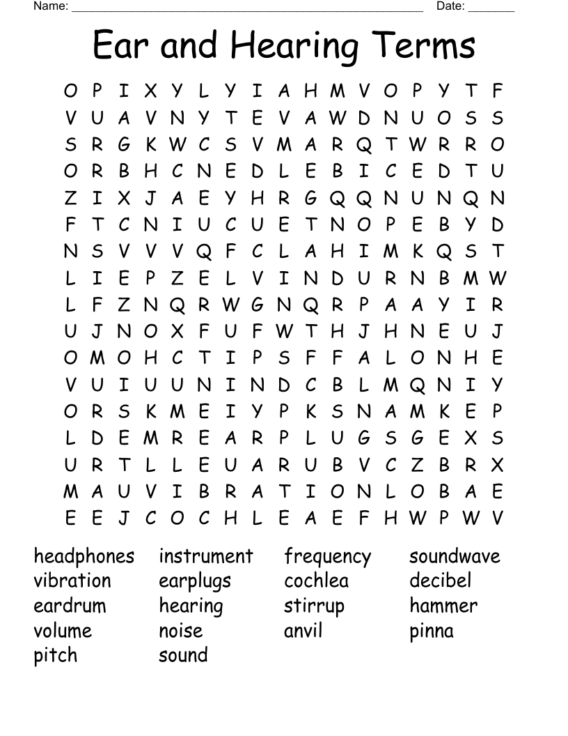Ear and Hearing Terms Word Search