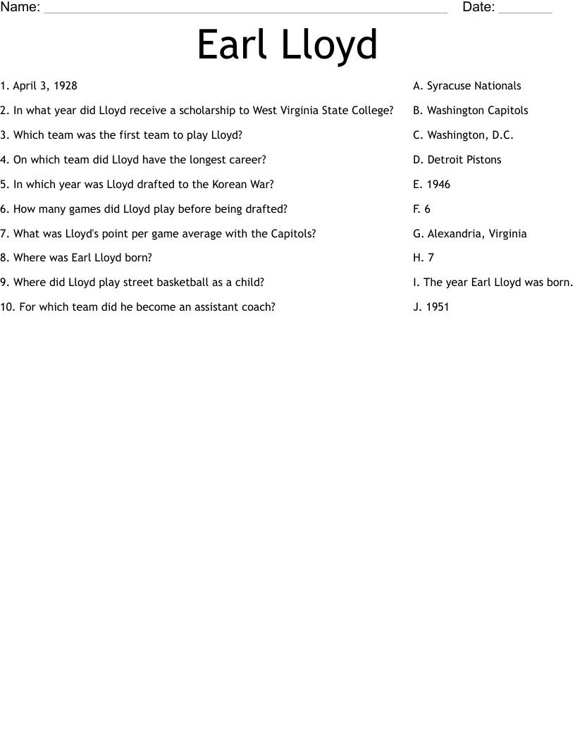 Earl Lloyd Worksheet