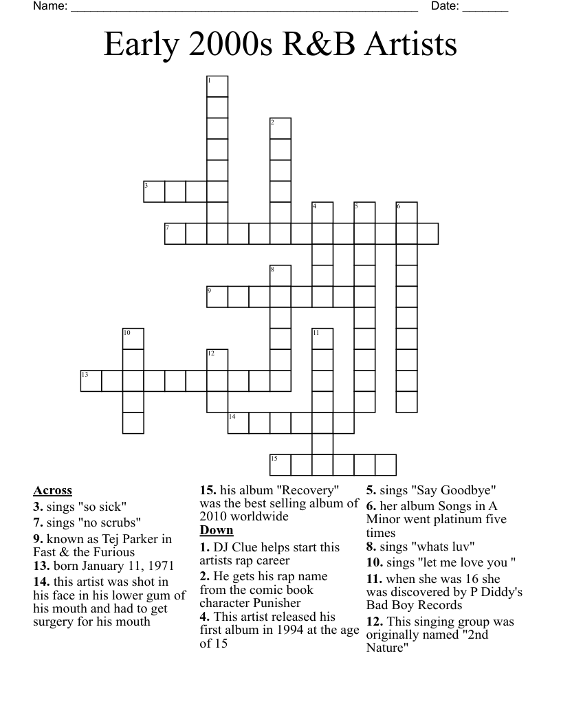 Early 2000s R&B Artists  Crossword