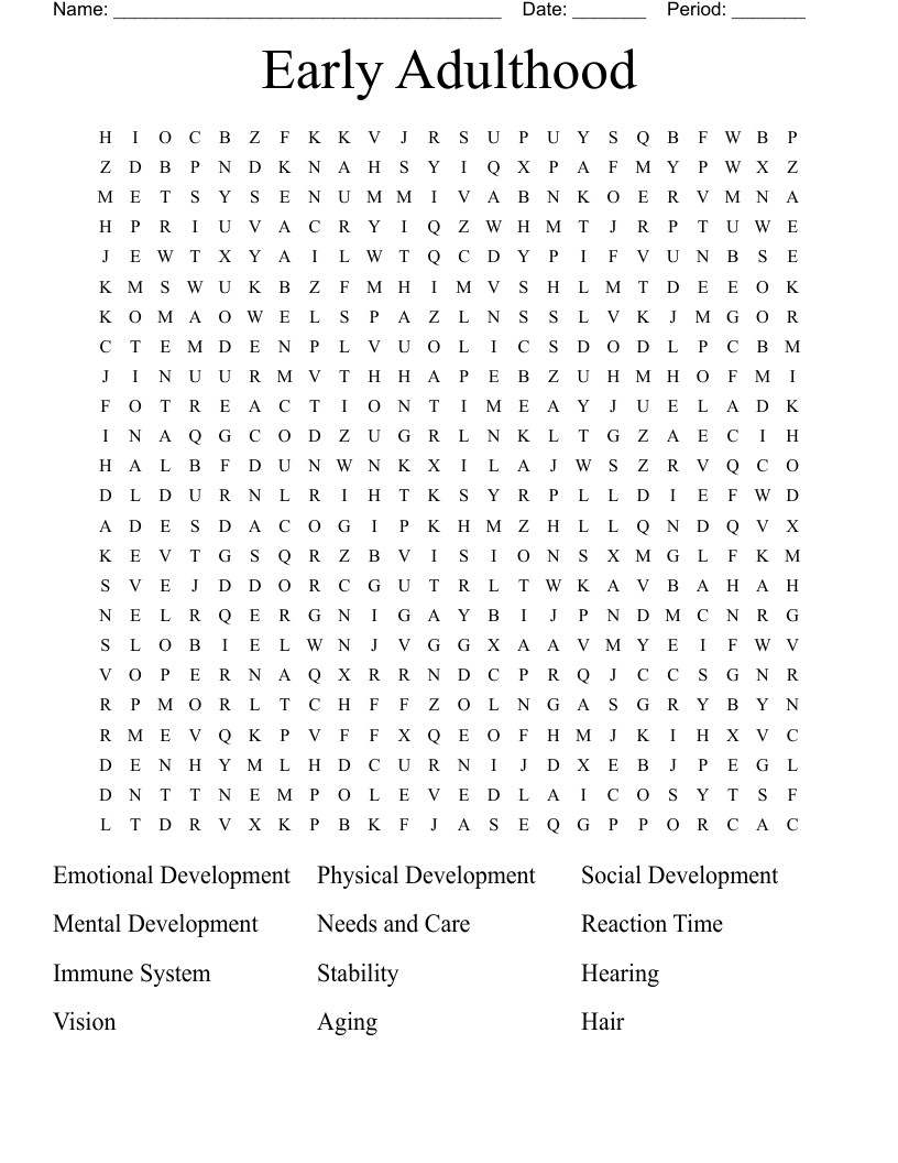 Early Adulthood Word Search