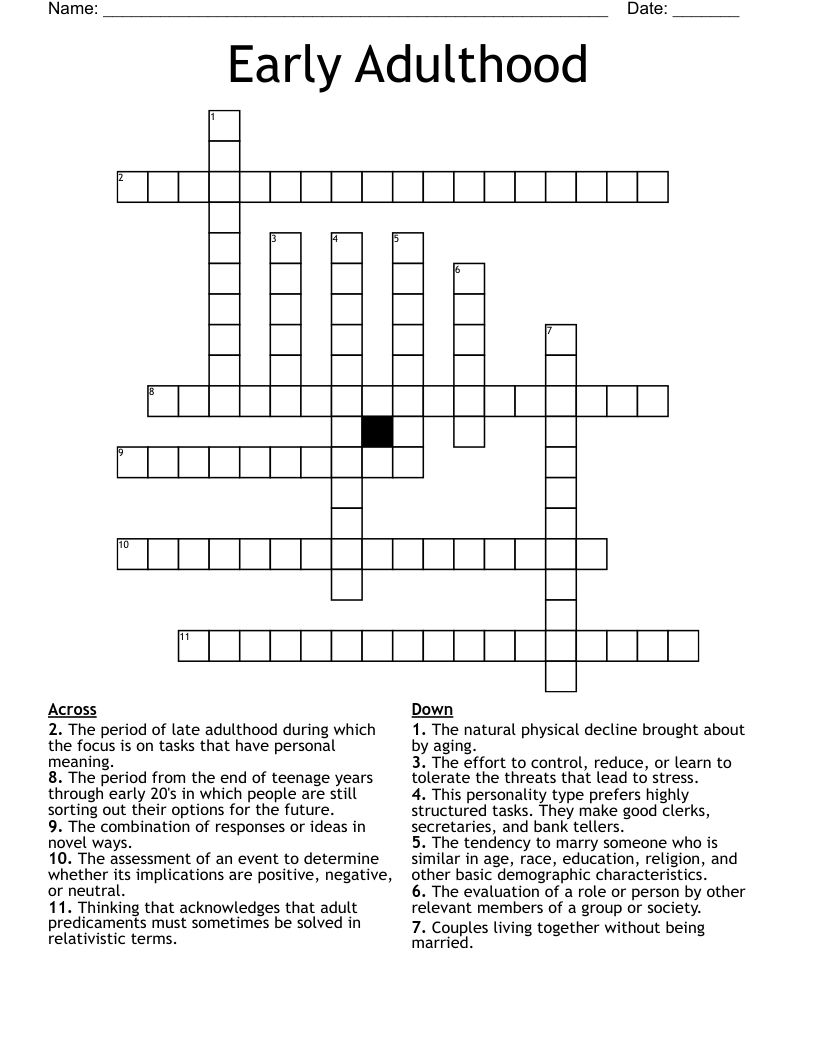 Early Adulthood Crossword