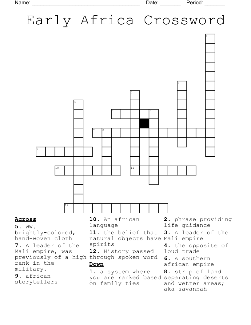 Early Africa Crossword