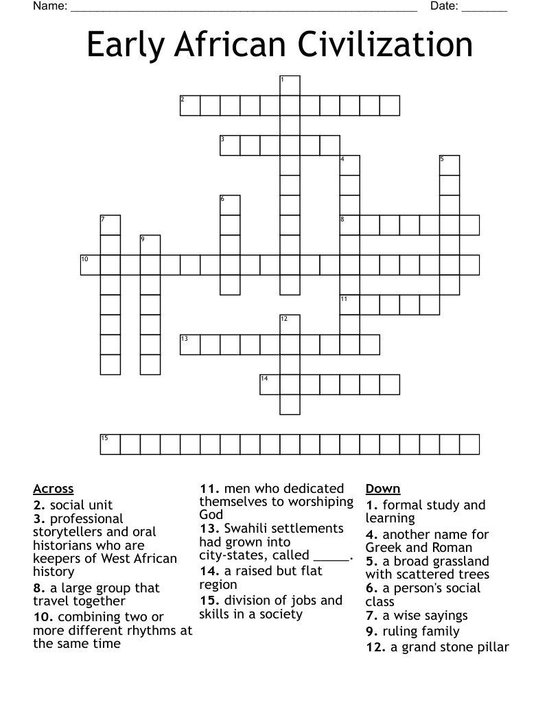 Early African Civilization Crossword