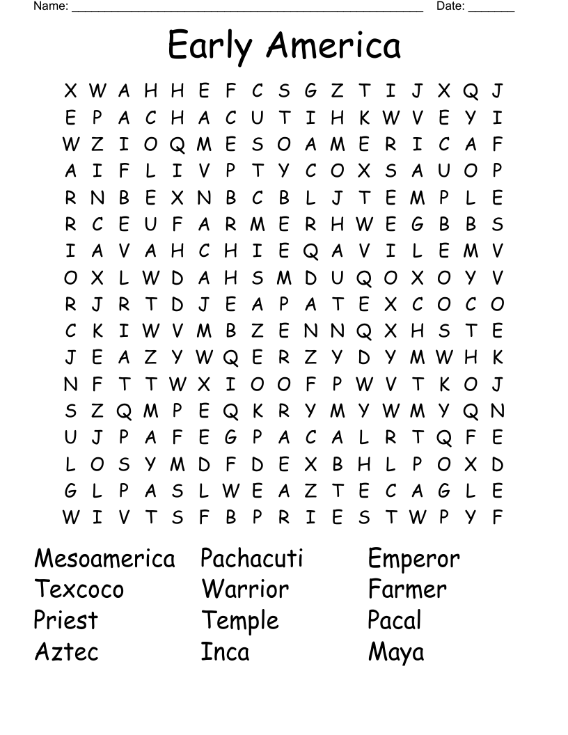 Early America Word Search